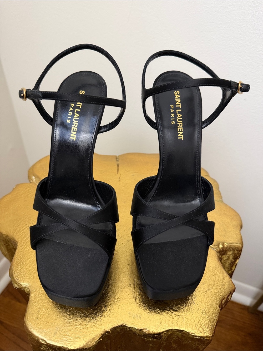 YSL Black Satin Platform Heels 39